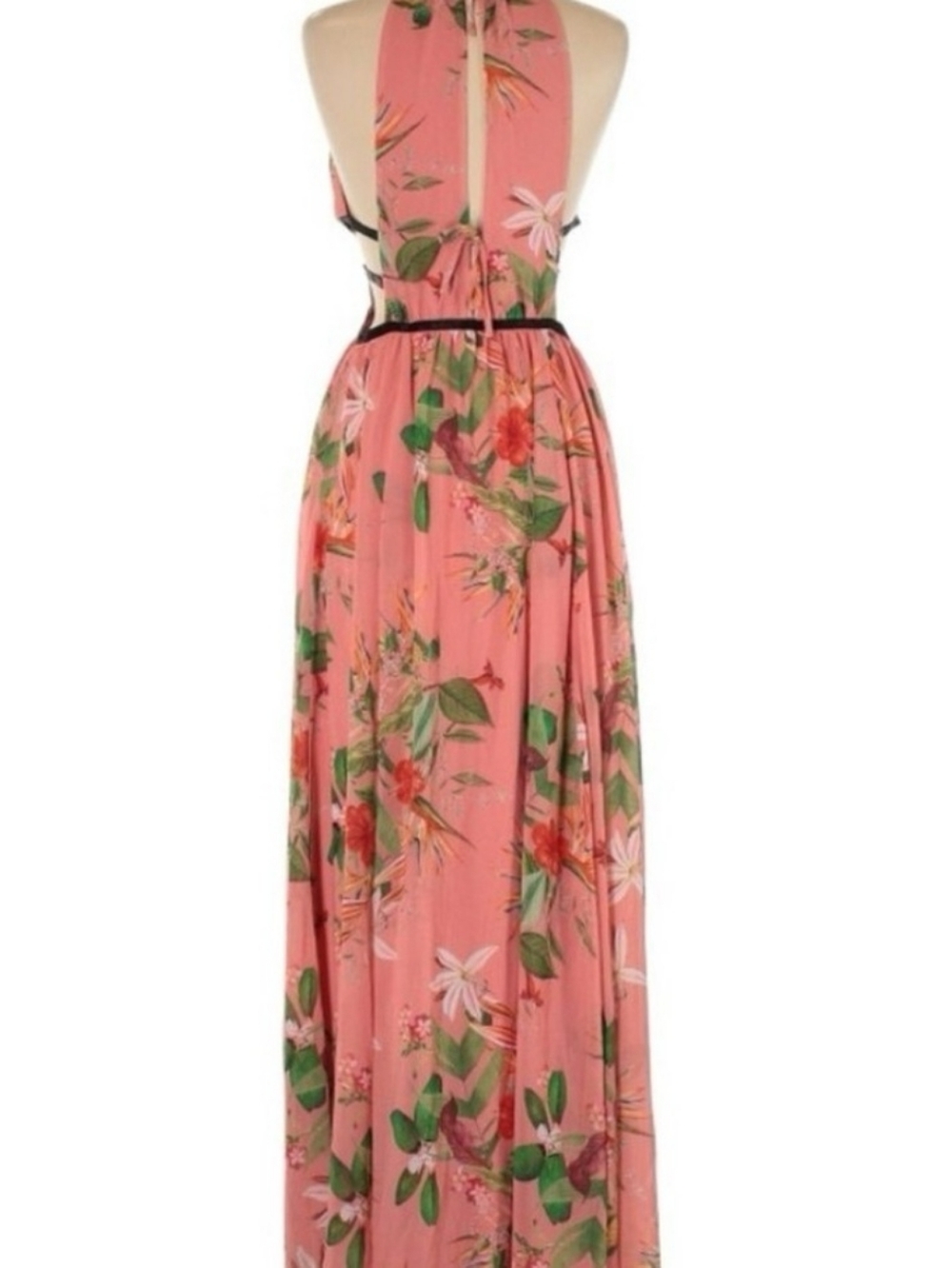 Express Pink Floral Halter Maxi Dress with Black Cut Out Waistband Size M - Picture 6 of 6